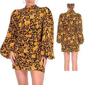 NEW RHODE LUKE BLACK & GOLD DRESS IN BAROQUE HEARTS SIZE 8